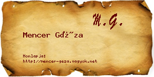 Mencer Géza névjegykártya